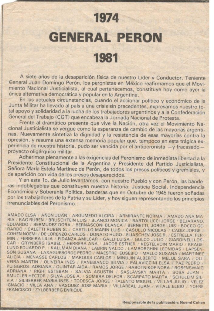 Columna de Francisco Felipe Yofre en el diario, a 7 años de la muerte de Juan Domingo Perón