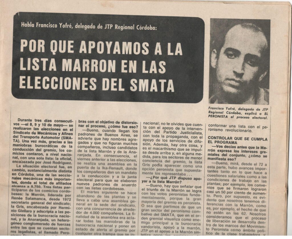 Columna en el diario a cargo de Francisco Felipe Yofre, sobre las elecciones en SMATA